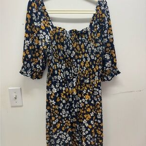 Draper James Navy Floral Smocked Mini Dress with Mustard & White Blossoms